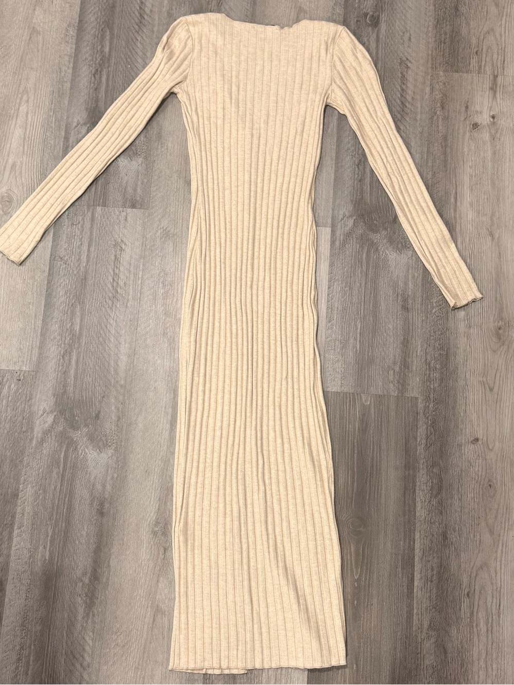 Zara Cream Ribbed V‑Neck Maxi Knit Dress - Picture 3 of 3